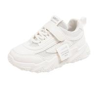 Generic Fashion Four Seasons Sneakers for Girls Flat Thick Bottom Non-Slip Mesh Upper Breathable Comfortable Lace Up Hook Loop Solid Color Casual Style, White, 10.5 UK Child