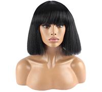 Generic Fashion Wig Women's Short Bob Kinky Straight Full Bangs Synthetic Hairpieces Black by Generic