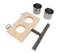 Generic Feeder Handcrafted Solid Wood Platform Safe Stainless Steel Food Cup Toy for Parakeets Cockatiels, Birch Wood Size 17 X 9.5cm, Suit for Bird Cage