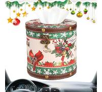 Generic Festive, Decorative Christmas Round Tissue Box, Red and Green, Wood + PU Leather