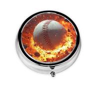 Generic Fire Baseball Print Round Pill Box-3 Compartment Small Pill Case for Purse & Pocket Mini Metal Pill Holder Travel Pill Container