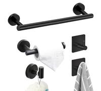 Generic FireBee 5-Piece Bathroom Hardware Set, Matte Black Bathroom Accessories Set, 304 Stainless Steel Bathroom Fixtures-Includes 16"" Black Towel Bar, Toilet Paper Holder & 3 Robe Hooks