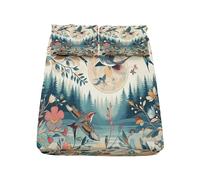 Generic Fitted Sheet Set Blue Bedding Double, 12 Inch Deep Pocket Tree Floral Wildlife Patterned Sheet & Pillowcase Sets, Super Soft Brushed Microfiber Bedding Sheets - 3 Piece