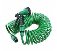Generic Flexible Irrigation Hose, Garden Hose | 7 Pattern Flexible Water Hose with Spray Nozzle, Curly Recoil, Boat Connector, Green