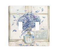 Generic Floral Light Switch Cover Plate, Blue Hydrangea Spring Summer Double Toggle Wall Plates, Cute Rustic Window Design Standard Size Thermoplastic Plate Cover Double Toggle, 015DP06AC240424A0003C