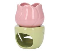 Generic Flower Ceramic Aromatherapy Burner Beautiful Green Base for Home Office Use Essential Oil Burner,Tealight Wax Melt Warmer,