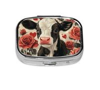 Generic Flower Cow Print Square Pill Box-2 Compartment for Purse & Pocket Mini Metal Pill Holder Travel Pill Container