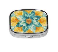Generic Flower Mandala Print Square Pill Box-2 Compartment for Purse & Pocket Mini Metal Pill Holder Travel Pill Container