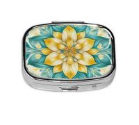 Generic Flower Mandala Print Square Pill Box-2 Compartment for Purse & Pocket Mini Metal Pill Holder Travel Pill Container