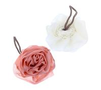 Generic Flower Shape Mesh Bath Pouf Shower Sponge Set, 2 Pcs Soft Exfoliating Foaming Ball with Mesh Scrubber, White PE with Rope for Suspension for Women’s Daily Bathing Care