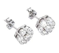 Generic Flower Stud Earrings, 14K White Gold Plated, 0.3 In (0.8 Cm) Zircon Cluster Design, Pair For Women, Elegant Delicate Jewelry Gift, Sensitive Ears
