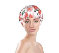 Generic Flowers Print Shower Cap, Waterproof Reusable Bath Caps For Women Hair, Double Layers Elastic Shower Hat Hair Protection
