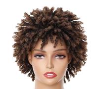 Generic Fluffy Brown Afro Twist Braids, 3 In Short Kinky Curly Wig For Black Women