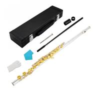 Generic Flute 16 Closed Hole Offset Wind Instrument Cupronickel Leather Pads Easy Playing Package Suitable for Student Adult Band Practice Music Lessons, Silver Gold