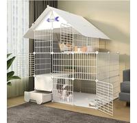 Generic Foldable Cat Playpen - Multi-Functional Cat Cage with Litter Box for Small Pets, Ferrets, and Rabbits(Set C,111 * 49 * 145CM-A)