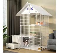 Generic Foldable Cat Playpen - Versatile Cat Cage with Door & Closed Litter Box for Small Pets, Rabbits, and Hedgehogs(Set a,111 * 49 * 145CM-A)