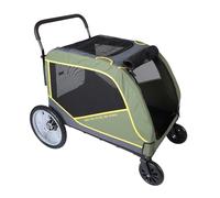 Generic Foldable Dog Stroller, XL Dual Doors Breathable Mesh Oxford Cloth Pet Stroller with Air Pump & 80KG Load Cap Thick Rear Wheels for Giant Senior Injured Pets Outdoor Travel (Green)