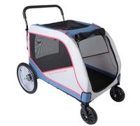 Generic Foldable Dog Stroller, XL Dual Doors Breathable Mesh Oxford Cloth Pet Stroller with Air Pump & 80KG Load Cap Thick Rear Wheels for Giant Senior Injured Pets Outdoor Travel (Gray)