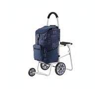 Generic Foldable Shopping Cart with Seat Rolling Trolley Push Handle Aluminum Frame Portable Folding Chair Mobility Aid Suitable for Seniors Market Trips Walks, Blue, Flat Ground