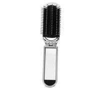 Generic Folding Mini Hair Brush with Mirror Portable Travel Comb for Women Compact Silver Hairbrush for Handbag and On-the-go Styling