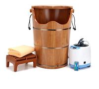 Generic Foot Soak Tub with Steam Machine & Massage Stool - Premium Rubber Wood Foot Tub for Soaking Feet, Foot Bath Bucket with Lid, Pedicure Bowl Barrels