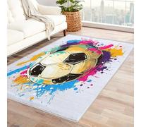 Generic Football Rug - Colorful Cartoon Area Rug, 40 x 60 cm, Black White Pink Blue, Rectangular, Machine-Made, Non Slip, Washable, Fade Resistant