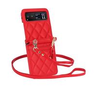Generic for Motorola Moto Razr 40 Wallet Case,Wrist Strap Case,Crossbody Flip Leather Case with 2 Card Solts Adjustable Lanyard Phone Case for Women(Red)