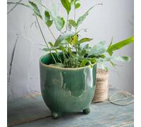 Generic Forest Green Crackle Glaze Ceramic Plant Pot Cover with Feet, Large Planter, Green Plant Pot, Tripod Pot, Succulent Planter with Legs Feet Pot, Green Plant Pot Cover with Feet Positano