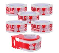 Generic Fragile Packing Tape with Red Dispenser and 6 Rolls Fragile Stickers for Shipping and Moving Suitable for Parcel Sealing and Handling Care in Office and Warehouse