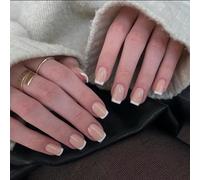 Generic French Tip Square Short False Nails, 24 PCS Stick On Nails with Glue, Reusable Fake Nails for DIY Manicure, Elegant and Natural Look for Women DIY Nail Art, Parties Weddings Daily