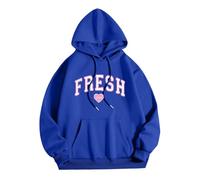Generic Fresh Love Hoodie Sturniolo Triplets Merch Letter Printed Pullover Women's K-pop Style Blue Medium Loose Fit Lightweight Hoodie with Kangaroo Pocket