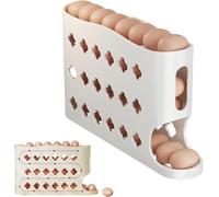 Generic Fridge Egg Holder Auto Rolling Eggs Dispenser Large Capacity Slide Egg Storage Box Holds 30Eggs Automatic Eggs Rolling Machine For Refrigerator Side Door Organizer (White Style 2)