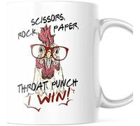 Generic Funny Chicken Mug Rock Scissors Paper Throat Punch I Win 11 OZ Coffee Mug, | M591 |, White