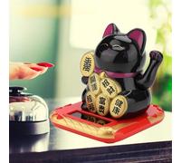 Generic Funny Solar Powered Beckoning Lucky Cat Waving Fortune Cat for Office and Home Decor Eco-Friendly Plastic (Black)