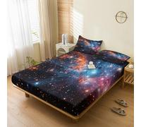 Generic Galaxy Fitted Sheets King Size, with 2 Pillowcases - Starry Sky Universe Space Bed Sheets & Bedroom Decor & Gift, 30 cm Deep Pocket, Soft Brushed Microfiber Bedding - SWJ5248