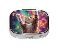 Generic Galaxy Pizza Cat Print Square Pill Box-2 Compartment Small Pill Case for Purse & Pocket Mini Metal Pill Holder Travel Pill Container
