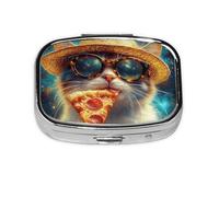 Generic Galaxy Pizza Cat Print Square Pill Box-2 Compartment Small Pill Case for Purse & Pocket Mini Metal Pill Holder Travel Pill Container