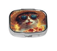 Generic Galaxy Pizza Cat Print Square Pill Box-2 Compartment Small Pill Case for Purse & Pocket Mini Metal Pill Holder Travel Pill Container
