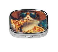 Generic Galaxy Pizza Cat Print Square Pill Box-2 Compartment Small Pill Case for Purse & Pocket Mini Metal Pill Holder Travel Pill Container