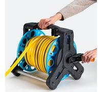 Generic Garden Hose Reel, Heavy Duty PP Water Hose Winding Storage Rack with Detachable Stand for Outdoor Lawn Garden Car Washing Watering (Black and Blue)