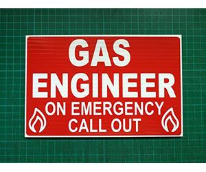 GENERIC GAS ENGINEER ON emergency call out DASHCARD Leak pipe boiler hot water oven GAS SAFE CALL OUT (Red)