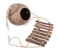 Generic Gecko Coconut Shell Husk Hut With Ladder, Reptile Hide Cave Terrarium Decor Lizard Hiding Shelter