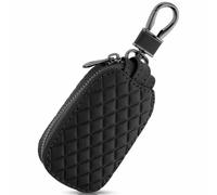 Generic Genuine Leather Car Key Case, Universal Auto Key Fob Cover, Anti Scratch, Waterproof, Zipper Bag with Keychain & Carabiner, Unisex-Adults, Dark Black