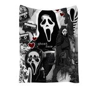 Generic Ghost Blanket Throw, Ghost Face Pattern, Black, Soft Flannel, Medium Size, Horror Style, Multi-Purpose, Ideal Comfort, Easy Cleaning, Sofa, Bed, Living Room, Halloween Decor
