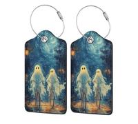 Generic Ghosts On Bicycles Print Pu Leather Luggage Tags, Name Id Labels with Privacy Cover for Women and Men Suitcases Travel Bags Luggage Bags
