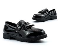 Generic Girl's Black Patent School Loafers - Size 2 UK, Block Heel 2.5cm, Slip On, Target Gender: Female, Age Group: Big Kid, Shoe Type: Loafer, Department: Girl's, Color: Black, Size: 2 UK