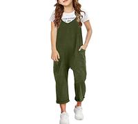 Generic Girls' Casual Jumpsuit Spaghetti Strap Sleeveless Loose Comfortable Overalls Rompers Dungarees with Pocket Cotton Baggy Plain Overalls for Girls 4-13 (AG, 12-13 Years)