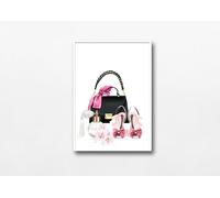 Generic Glam Perfume Print, Shoe Bedroom Wall Art, No Frame, Digital Glitter,Pink Silver Grey Office Picture A4 (46)