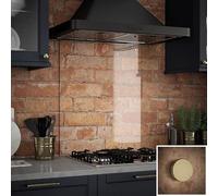 Generic Glass Kitchen Splashback with Brass Caps, Clear, 600 x 700mm | Includes a fixing kit with pre-drilled holes for easy wall mounting, backed by a 5-year guarantee against steam and stains.