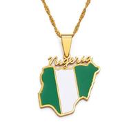 Generic Gold Nigeria Flag Map Word Necklace Pendant & 45cm Chain Green Nigerian African Country UK Seller